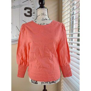 Stella & Dot Women Blouse Women Size XL Top Orange Linen Blend Elastic cuff